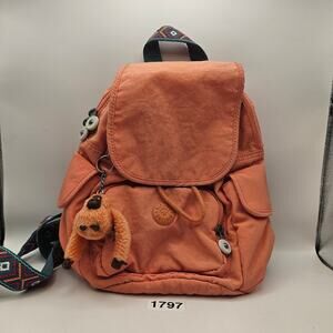 RARE KIPLING MINI BACKPACK PEACH W/ CHIMP ATTACHED GOOD CONDITION